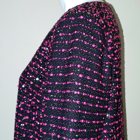 ST. JOHN Black Pink Cavier Wool Blend Knit Sequin Top Jacket Size 14 - Picture 9 of 12